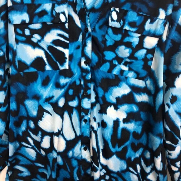 𝅺CALVIN Klein Black & Blue Tie Dye Long Sleeve Button Down Top size Small - Picture 5 of 8